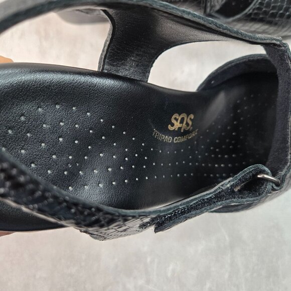 SAS Sandal Sz 10.5 Black Croc Leather Open Toe Comfort Low Heel Casual Slingback - Picture 13 of 13